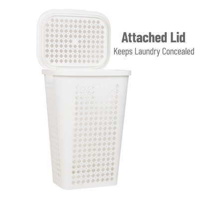 Mind Reader Slim Tapered Hamper with Lid, Plastic, White (SWHAMP50-WHT)