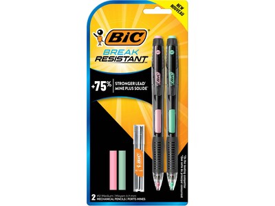 BIC Break-Resistant Mechanical Pencils with Erasers, 0.7mm, #2 Medium Lead, 2/Pack (MV7PRP2-BLK)