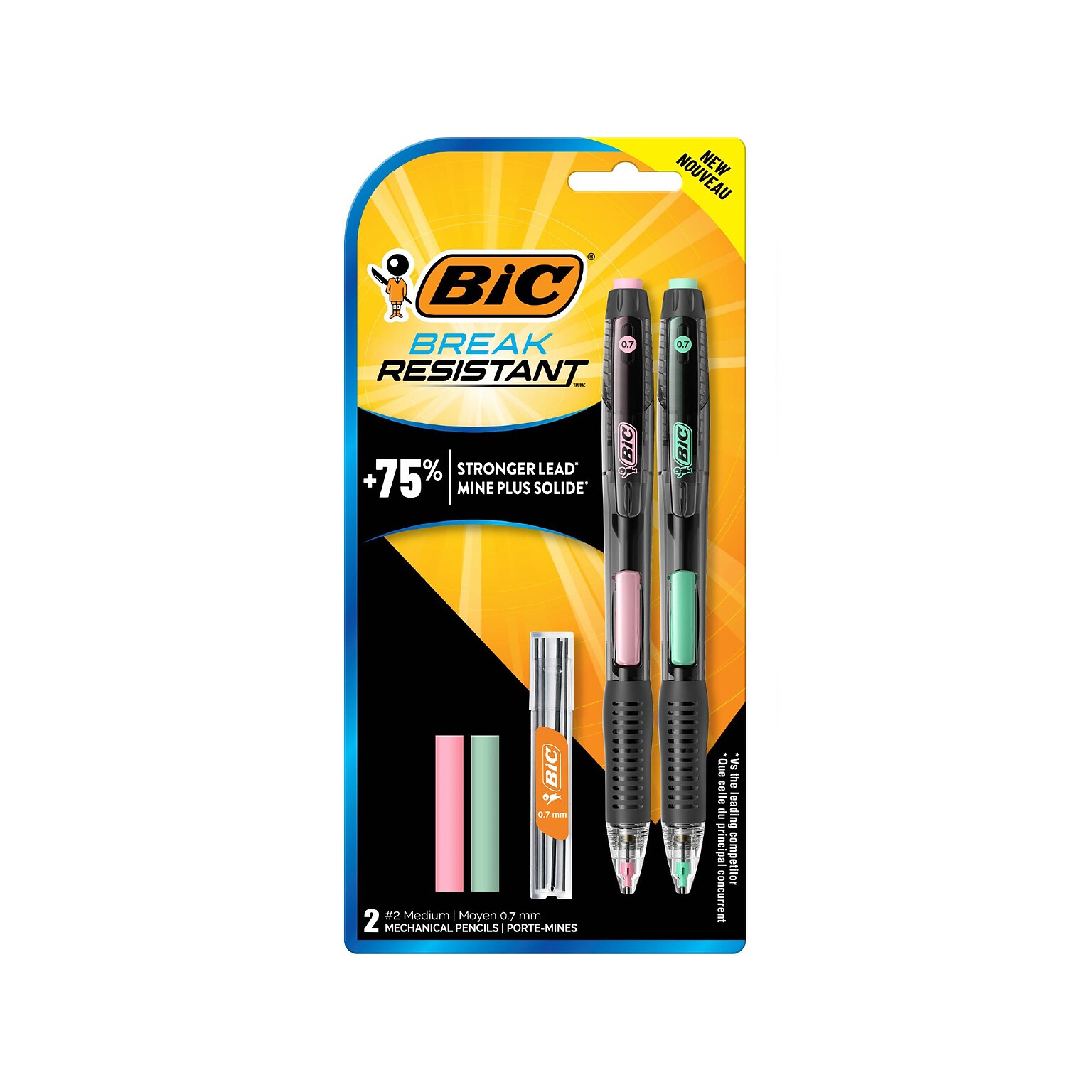 BIC BreakResistant Mechanical Pencils with Erasers, 0.7mm, 2 Medium
