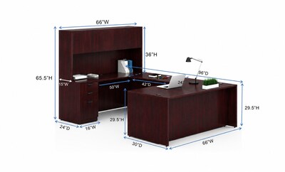 Boss Office Products 66 U-Shaped Desk with File Pedestal and Hutch, Mahogany (GROUPA15-M)
