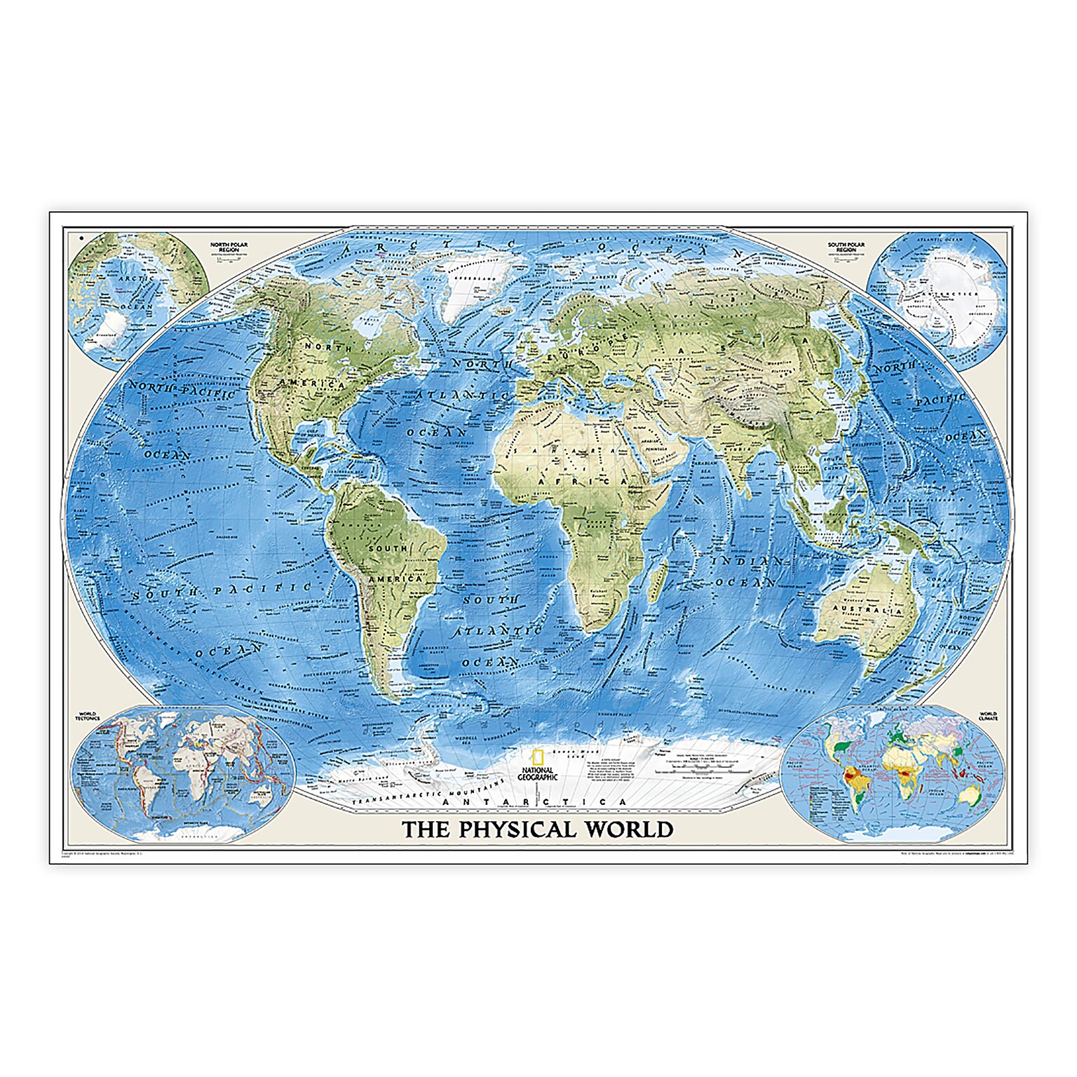 National Geographic World Physical Map, Laminated, 45.75 x 30.5 (NGMRE00620132)