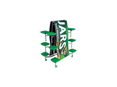 AmTab Ocean Waves Mobile Cafeteria Table w/ 12 Stools, 35" x 145", Assorted Colors (MSOWT1212)