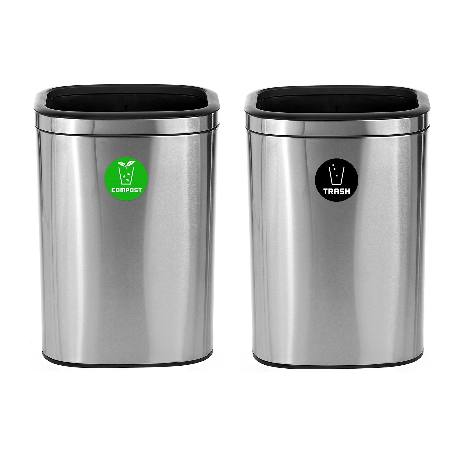 Alpine Industries Dual-Stream Recycling Station, 10.5 Gallon, Stainless Steel, 2/Pack (ALP470-40L-CO-T)