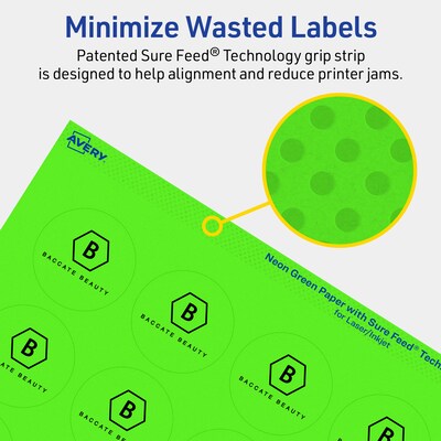 Avery Circle Multipurpose Labels, 1-2/3" Dia., Neon Green, 400/Pack (94508)