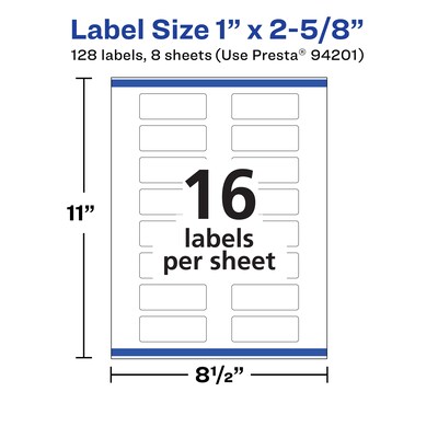 Avery Durable Removable Rectangle Multipurpose Labels, 1" x 2-5/8", White, 128/Pack (94201)