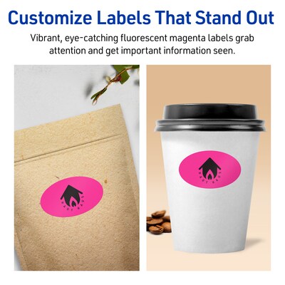 Avery Oval Laser/Inkjet Multipurpose Labels, 1-1/8" x 2-1/4", Neon Magenta (210/Pack)