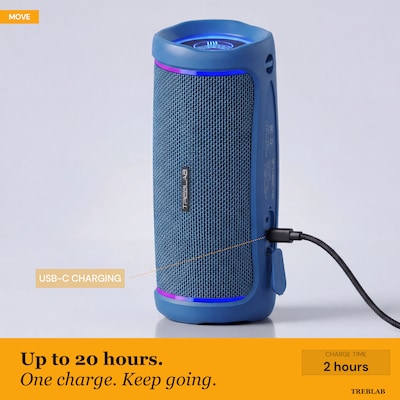 Treblab HD77 Premium Bluetooth Wireless Portable Speaker, Waterproof, Blue