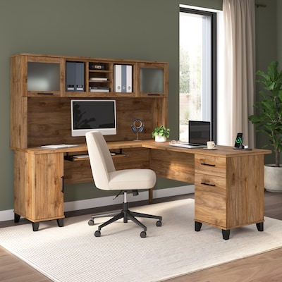 Bush Home Somerset 72 W L Shaped Computer Desk with Hutch, Fresh Walnut (SET001FW)