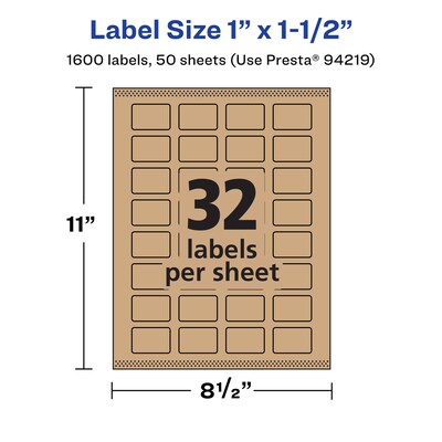 Avery Laser/Inkjet Rectangle Multipurpose Labels, 1" x 1.5", Kraft Brown, 1600 Labels/Box ( 94219)