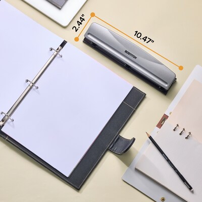 Bostitch 3-Hole Punch, 12 Sheet Capacity, Silver/Black (HP12)