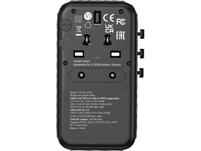 Verbatim UTA-06 Plastic Travel Power Adapter, Black (32121)