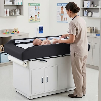 Viva Comfort Grande PU Leather Pediatric Exam Treatment Digital Scale Table, 500 lb. Capacity, Black (996-09-PSBBLKMK)
