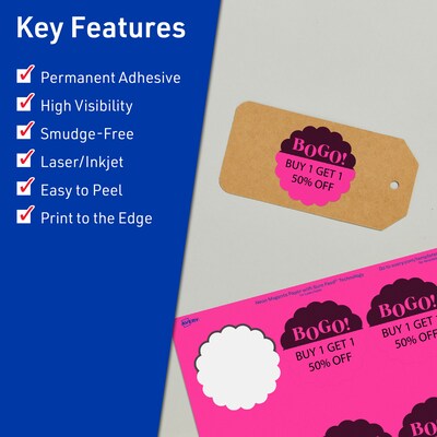 Avery Round Scalloped Laser/Inkjet Multipurpose Labels, 2.5 Dia, Neon Magenta (720/Box)