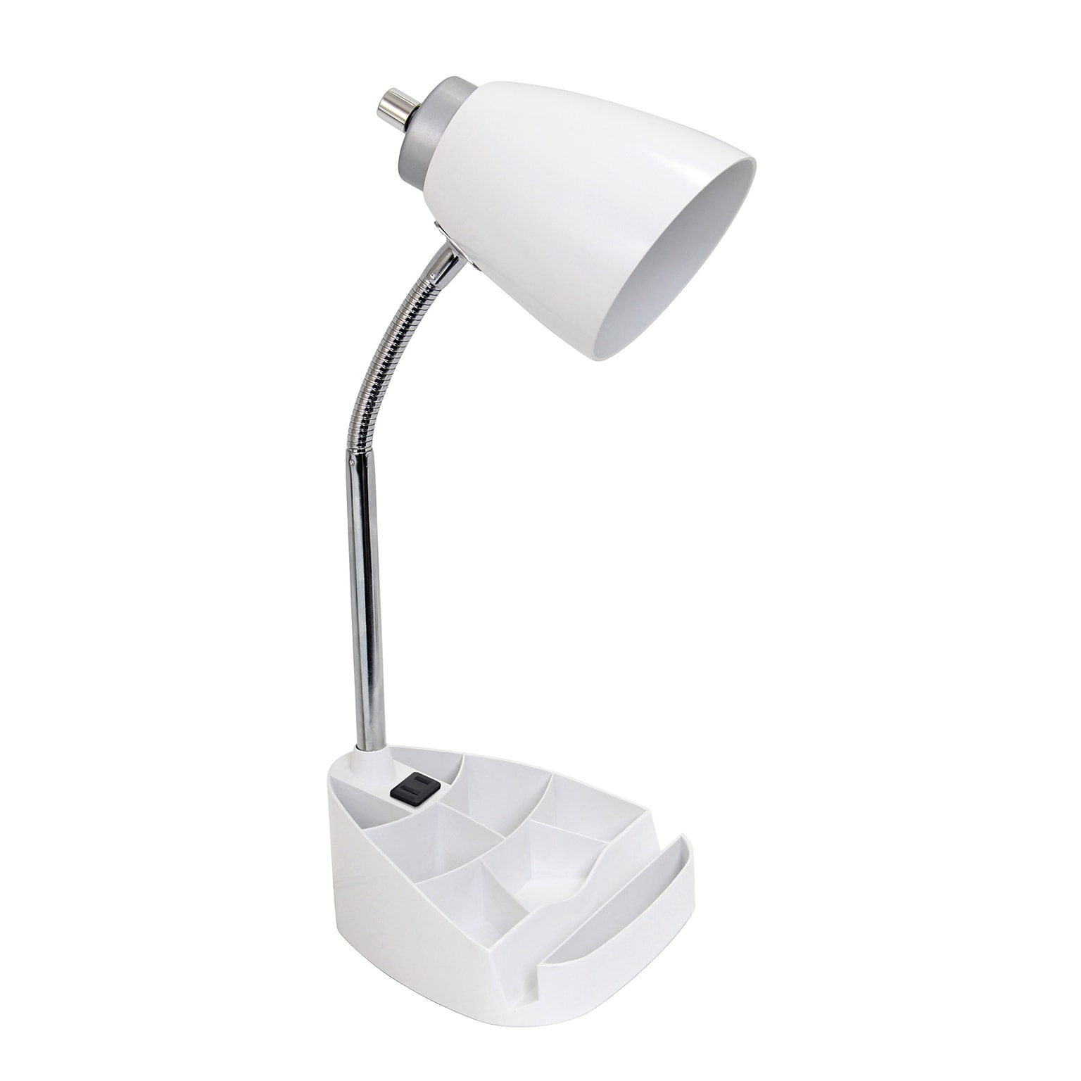 Simple Designs Gooseneck Organizer LED Desk Lamp, 18.50, with iPad Tablet Stand and Charging Outlet, White (LD1057-WHT)