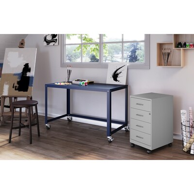 Space Solutions 18" 4-Drawer Metal Mobile Organizer, Locking, Arctic Silver (25947)