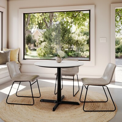 Flash Furniture Acadia 36" Round Wooden Dining Table with X-Base, White Faux Marble/Black Base (STRD36WMAT3030)