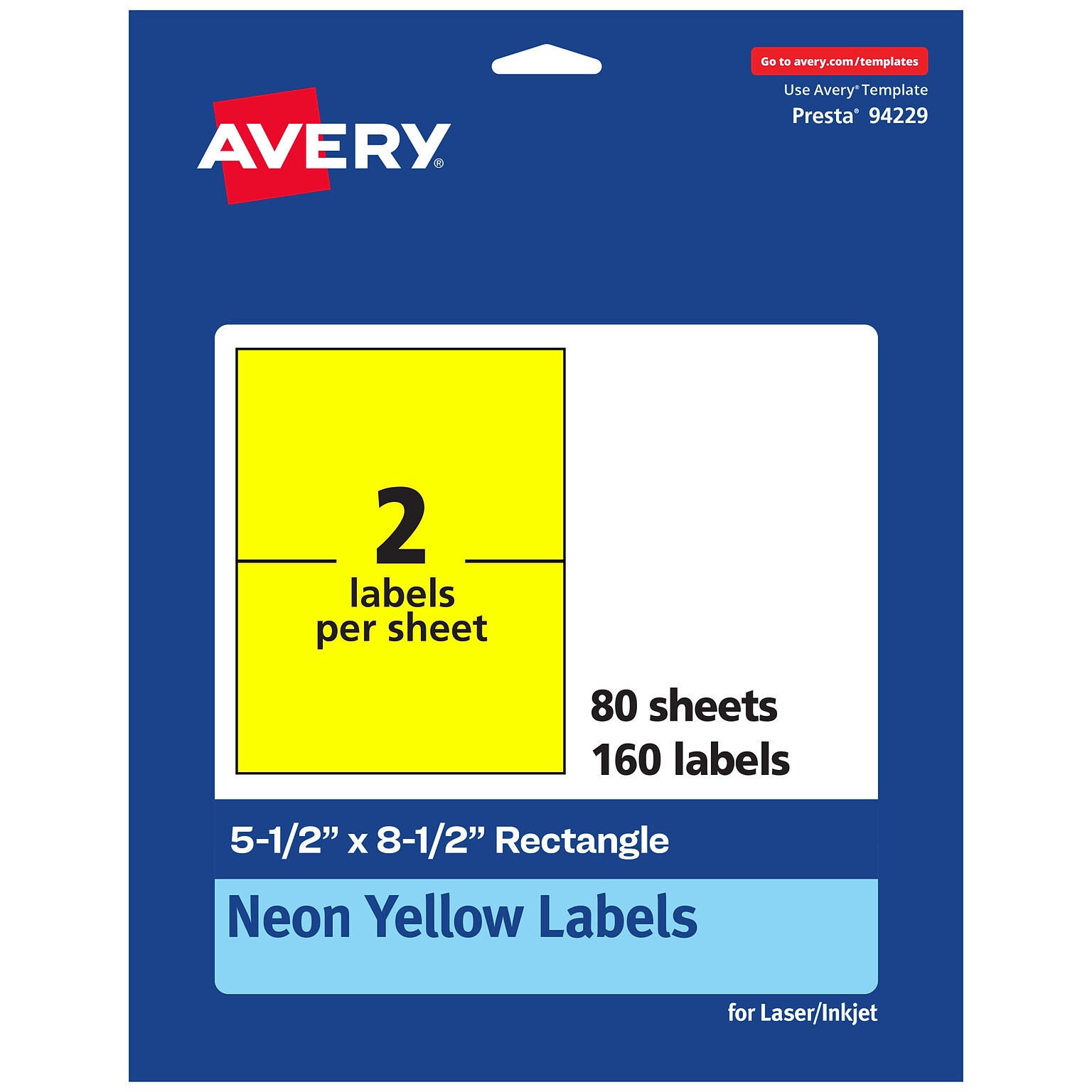 Avery Laser/Inkjet Rectangle Multipurpose Labels, 5.5 x 8.5, Neon Yellow, 160/Box (94229)