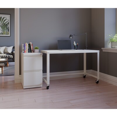 Space Solutions 48 Wide Metal Mobile Desk Workstation with Wheels, White (21114)