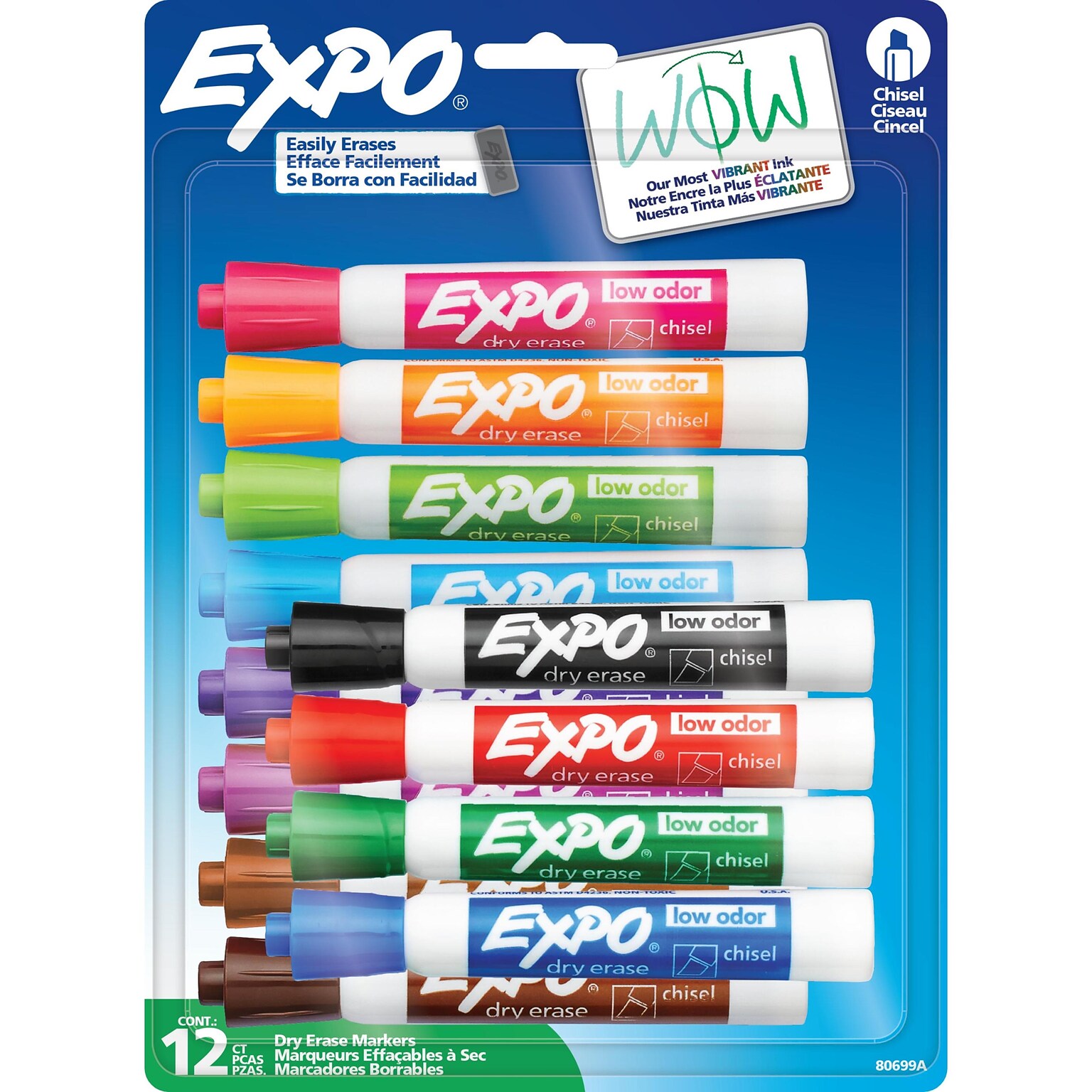 Expo Tank Dry Erase Marker, Chisel Tip, Assorted Colors, 12/Pack (80699)