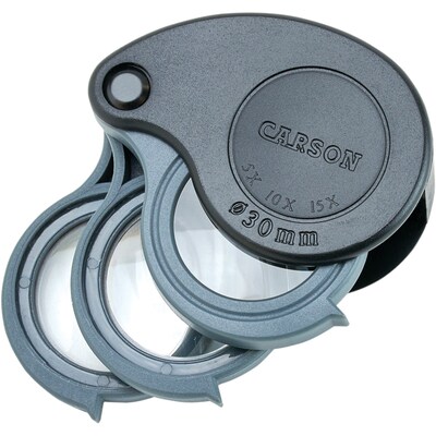 CARSON TriView 5x–15x Folding Magnifier & SureGrip 2x Handheld Magnifier, 12/Pack (KITCSNMAG04)