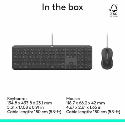 Logitech Signature Slim MK625 Wired Keyboard and Optical Mouse Combo, Graphite (920-013303)