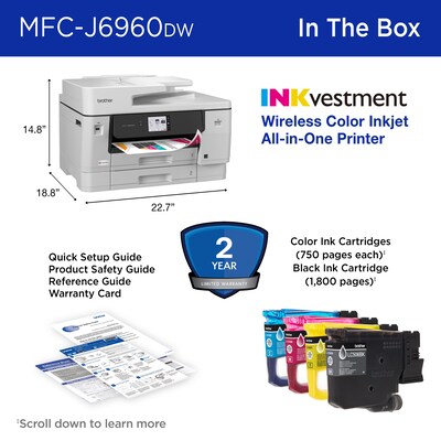 Brother INKvestment MFCJ6960DW Wireless Color Inkjet All-in-One Printer, Best for Home Office