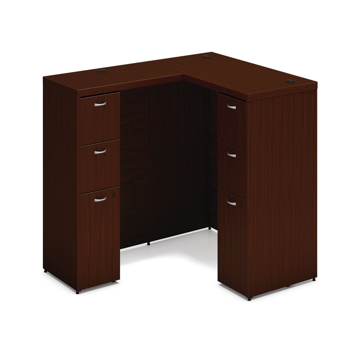 HON Mod L-Station, 4 Box Drawers / 2 File Drawers, 60W x 72D, Traditional Mahogany Laminate (HONMOD188RO)