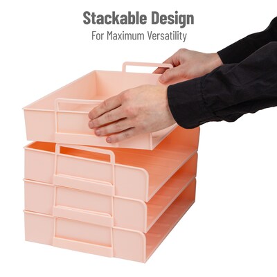 Mind Reader Plastic Side Loading Stackable Letter Tray, Letter Size, Pink, 4 Pieces (DANSTACK4-PNK)