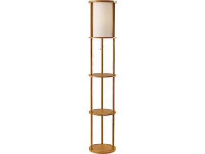 Adesso Stewart 62.5 Natural Wood Floor Lamp with Cylindrical Off-White Shade (3117-12)