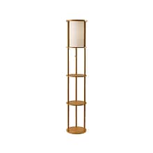 Adesso Stewart 62.5 Natural Wood Floor Lamp with Cylindrical Off-White Shade (3117-12)