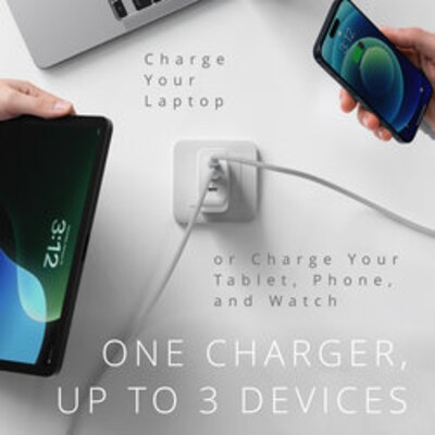Kensington 70W 3-Port USB-C GaN Charger for Laptops & Mobile Devices, White (K38101NA)