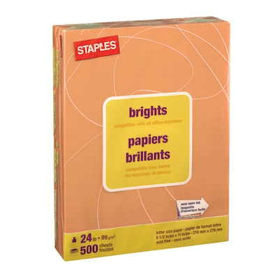 Staples Brights Multipurpose Paper, 24 lbs., 8.5 x 11, Orange, 500/Ream (20108)