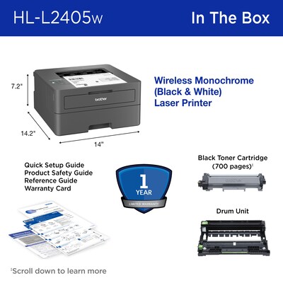 Brother RHL-L2405W Refurbished Wireless, Black & White, Print-Only, Laser Printer, Refresh Subscription Ready