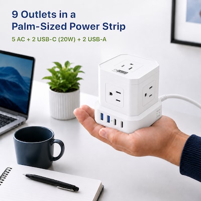 Uncaged Ergonomics Cube 5-Outlet 4-USB Port Surge Protector, 10, White (PC-W-C)