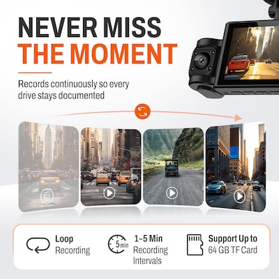 QORVIK K120 4-Channel Dash Cam with Front, Rear, and Dual Adjustable Interior Cameras and WiFi Connectivity, Black (QDCK120)