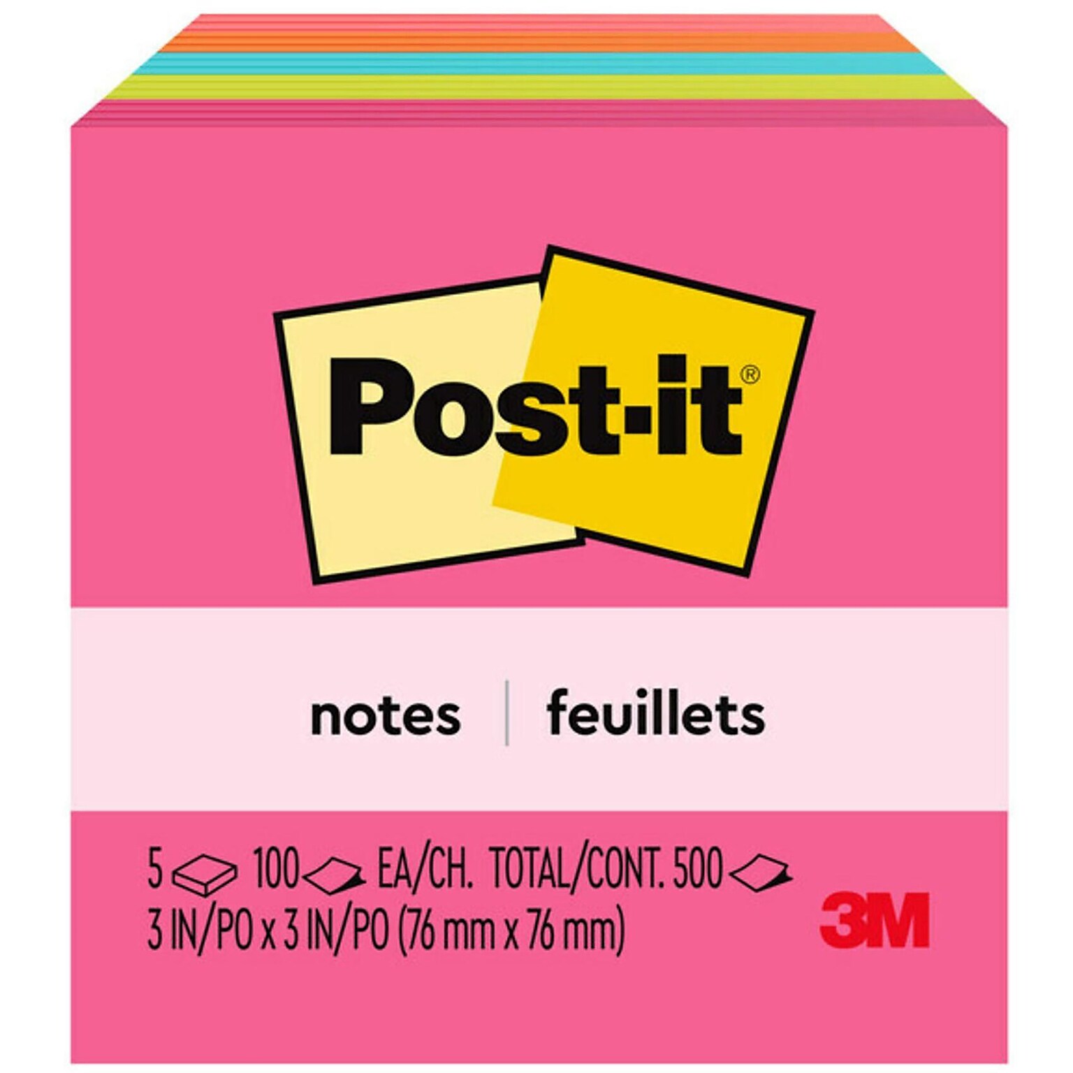 Post-it Sticky Notes, 3 x 3 in., 5 Pads, 100 Sheets/Pad, The Original Post-it Note, Poptimistic Collection