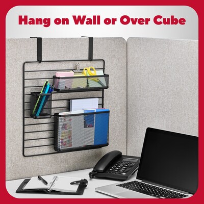 TRU RED™ 3-Compartment Metal Mesh Wall Organizer, Black (TR61967)