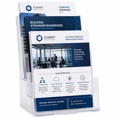 Azar Displays Three-Tier Letter Sized Brochure Holder, Top Loading, Clear Acrylic, 2/Pack (252378-2PK)