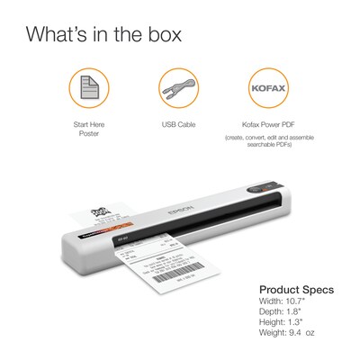 Epson RapidReceipt RR-60 Portable Document Scanner, Black/White (B11B252204)
