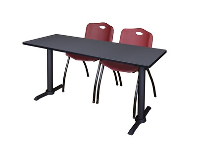 Regency Seating Cain 60 x 24 Training Table, Grey & 2 M Stack Chairs, Burgundy (MTRCT6024GY47BY)