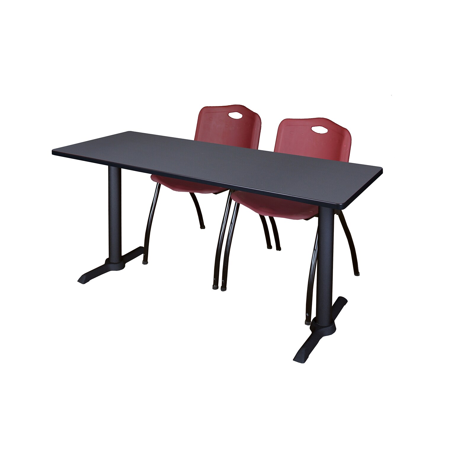 Regency Seating Cain 60 x 24 Training Table, Grey & 2 M Stack Chairs, Burgundy (MTRCT6024GY47BY)