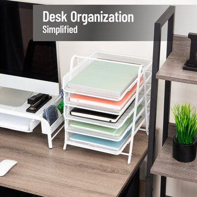 Mind Reader 5-Tier Stackable Paper Desk Tray Organizer, Metal, White (5TPAPER-WHT)