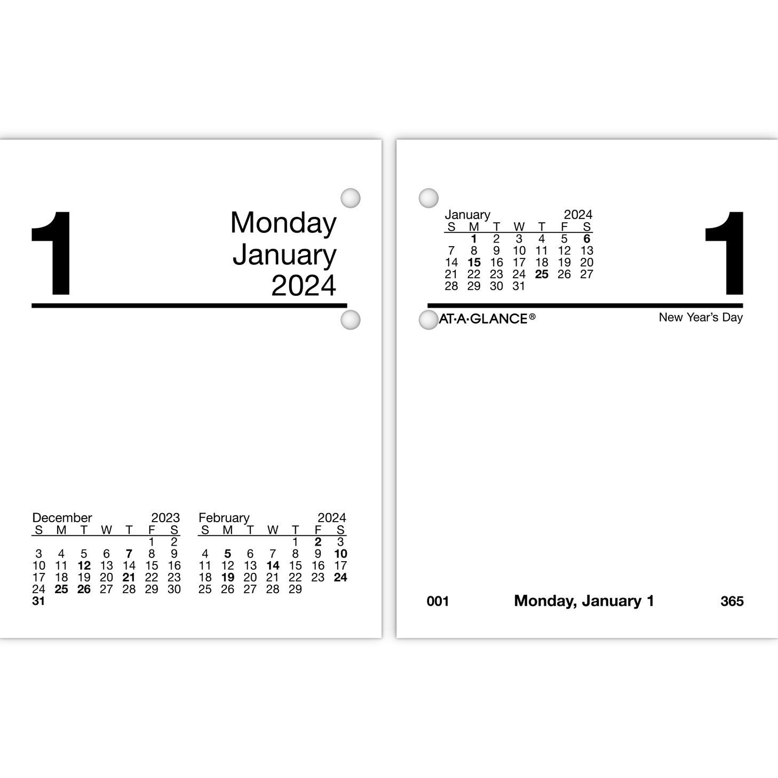 2024 AT-A-GLANCE 3.75 x 3 Daily Desk Calendar Refill, White/Black (E919-50-24)