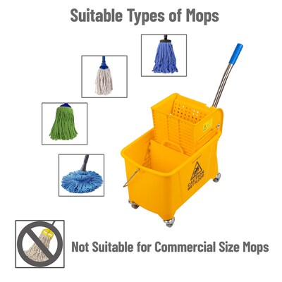 Mind Reader Mobile Mop Bucket & Wringer, 22 Quart, Yellow (MOPT20-YLW)