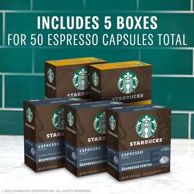 Starbucks Variety Pack Coffee Nespresso Vertuo Capsules, 50/Box (117668)