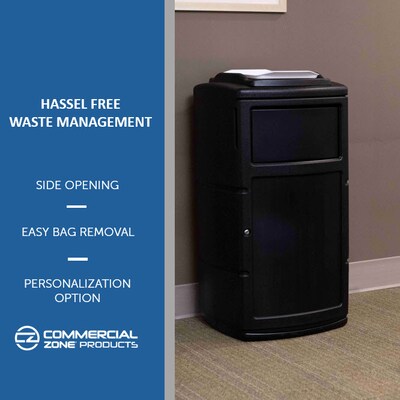 Commercial Zone PolyTec Polyethylene Indoor/Outdoor Swing Lid Trash Can, 25 Gallon, Black (775901SE)