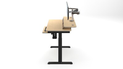VersaDesk PowerLift Split-Level 48"W Electric Rectangular Adjustable Standing Desk, Maple/Black (PL2SD4830-BM)