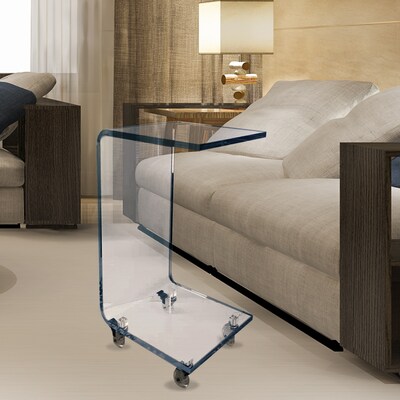Designstyles Luxurious Acrylic C-Shaped Table on Wheels, Blue (DST-ACTBE)