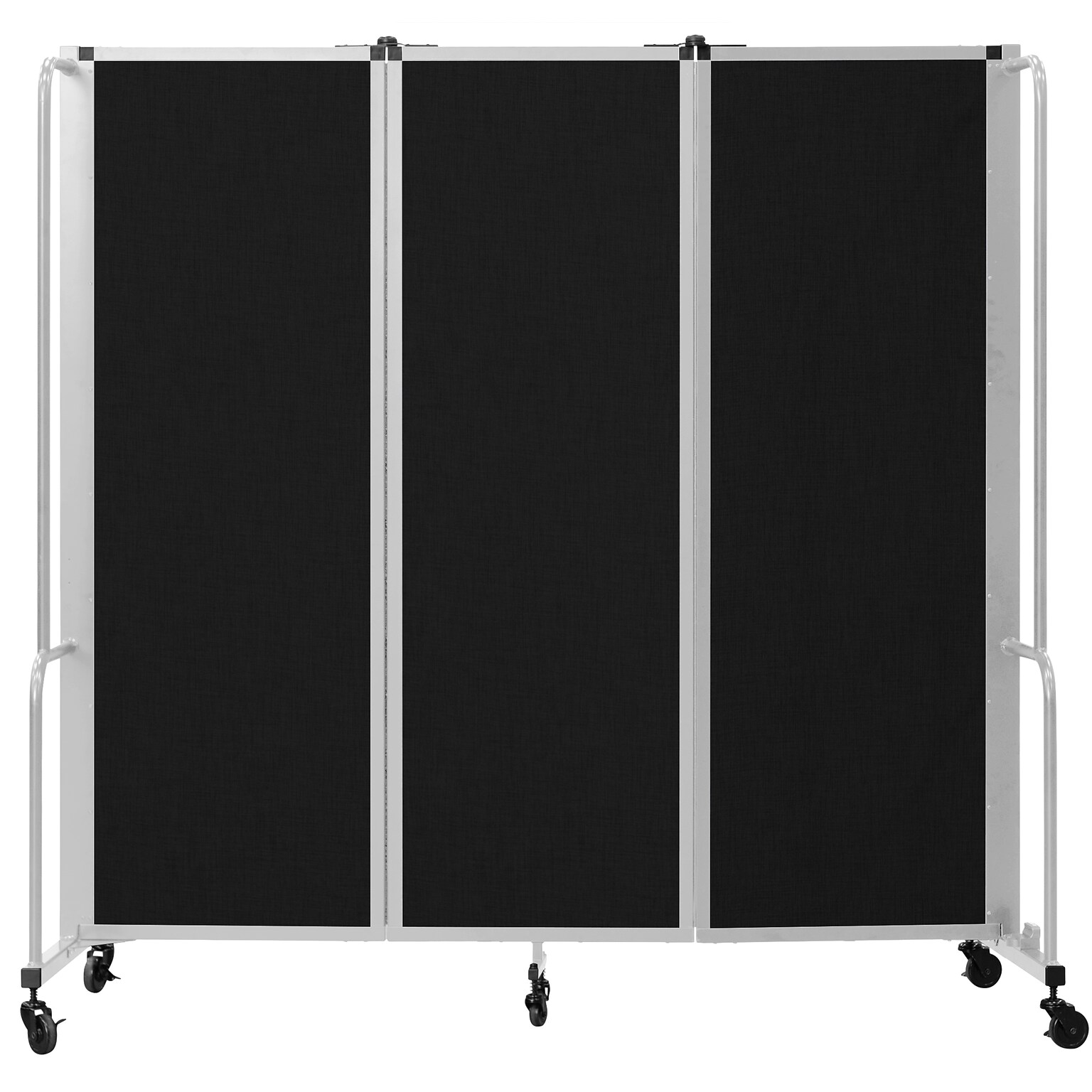 National Public Seating Robo Series 3-Panel Folding Mobile Room Divider, 72H x 72W, Black Fabric (RDG6-3PT10)
