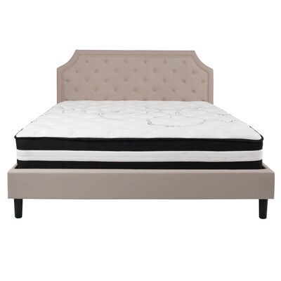 Flash Furniture Brighton Tufted Upholstered Platform Bed in Beige Fabric with Pocket Spring Mattress, King (SLBM4)